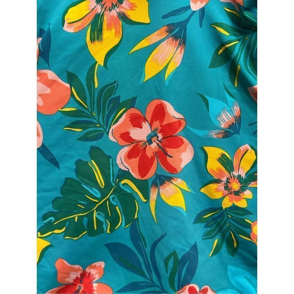 Lands’ End Floral Tummy Control One Piece Swimsuit Size 10 DD Blue Orange